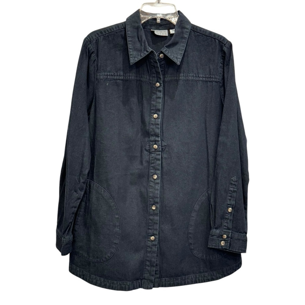 Joan Rivers Size M Shacket Oversized Lightweight Dark Gray/Black Denim Pockets